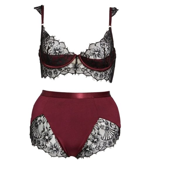 NWOT Oh La La Cheri Eyelash Lace Underwire Bra & High Waist Panties Set Size 2X - Picture 5 of 5